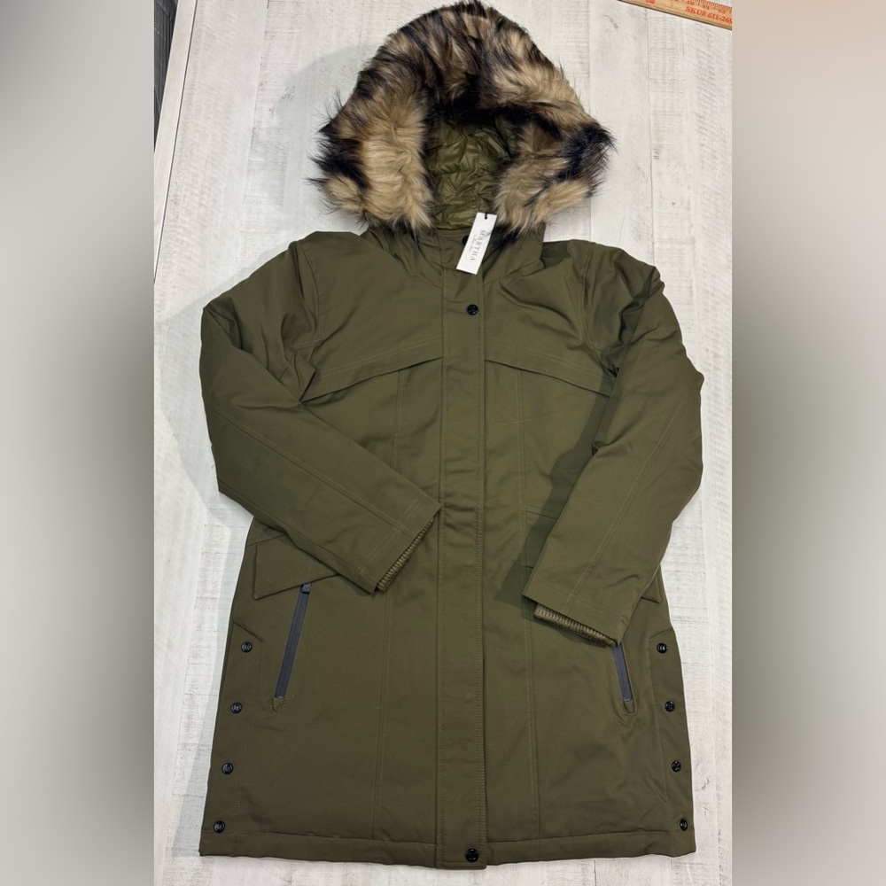 Martha Stewart Puffer Coat - Long Puffer w/Removable Hood fur & Knit Storm Cuff